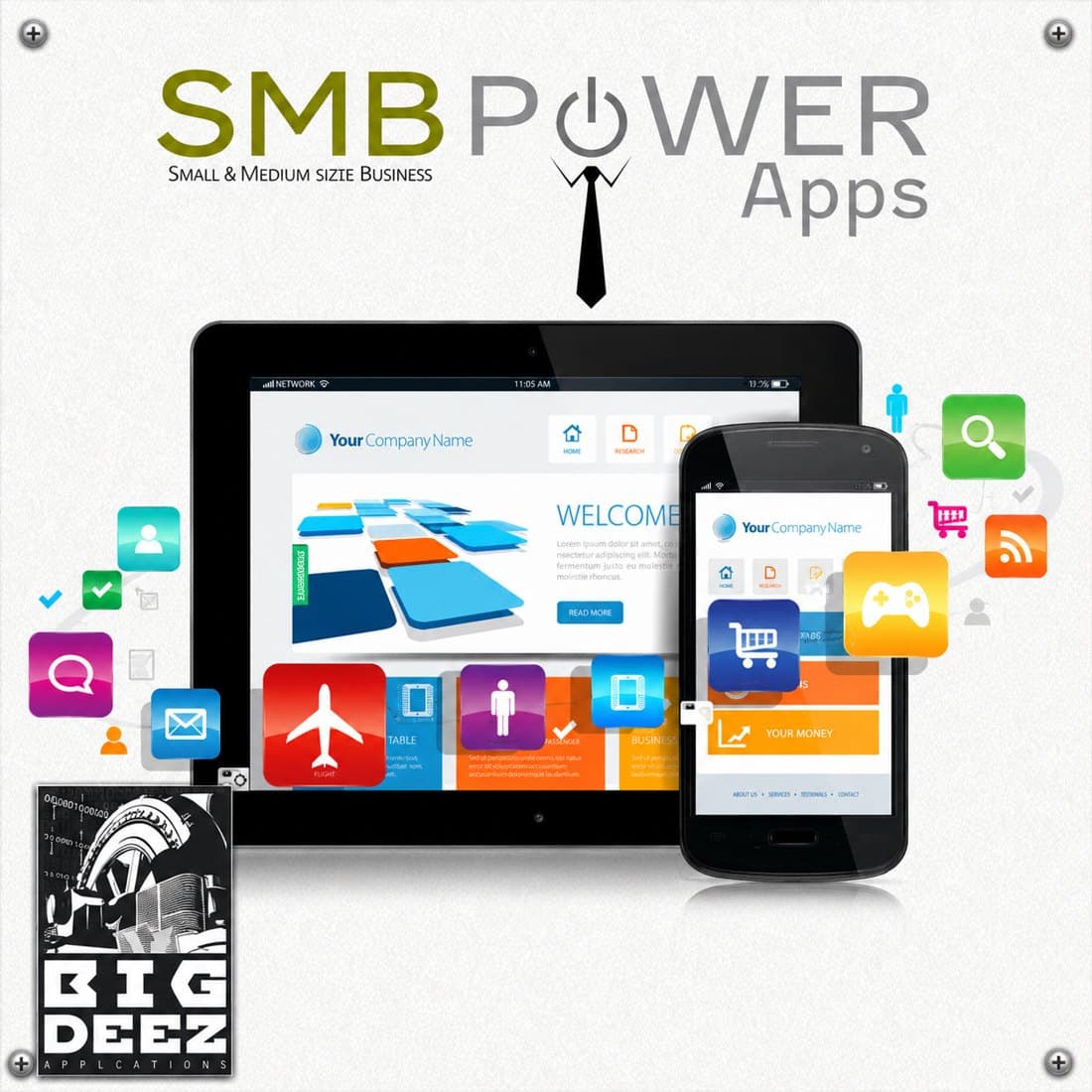 SMBPowerApps apps running on a tablet and phone